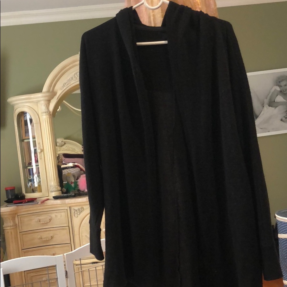 Black terry cloth cardigan sweater